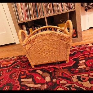 Vintage boho wicker magazine basket storage bin
